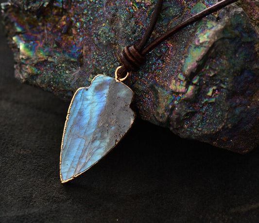 Gilded Labradorite Arrowhead Pendant